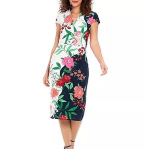 NWT London Times Women's Floral V-Neck Cap-Sleeve Sheath Dress Size 22W